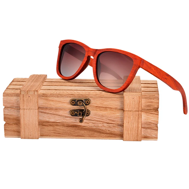 Модные Ретро натуральные деревянные поляризационные UV400 Солнцезащитные очки для женщин, модные дизайнерские солнцезащитные очки для женщин, высокое качество, красные солнцезащитные очки - Цвет линз: gradient brown
