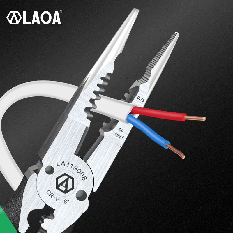 

LAOA 6 in 1 Electric Pliers Needle-nosed Plier Multi-purpose Wire Stripper Multifunctional Crimper Made in Taiwan