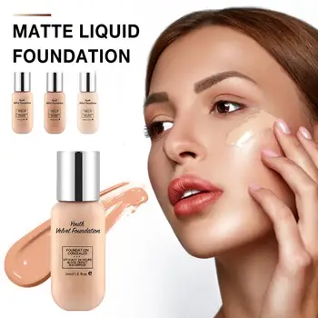 

Matte Liquid Foundation - Long Lasting Waterproof Moisturizing Anti-Aging Liquid Concealer Base Make Up For All Skin Types