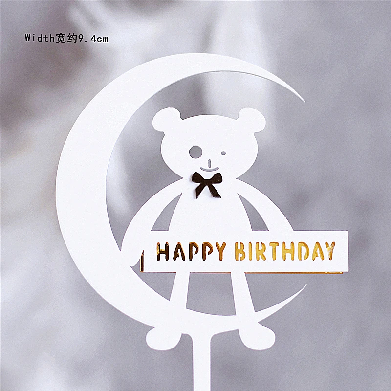 2pc tie bear topper Лунная бабочка медведь торт Топпер розовый белый корона медведь украшения с днем рождения для свадьбы принадлежности для выпечки ребенок Любовь Подарки - Цвет: 2pc tie bear topper