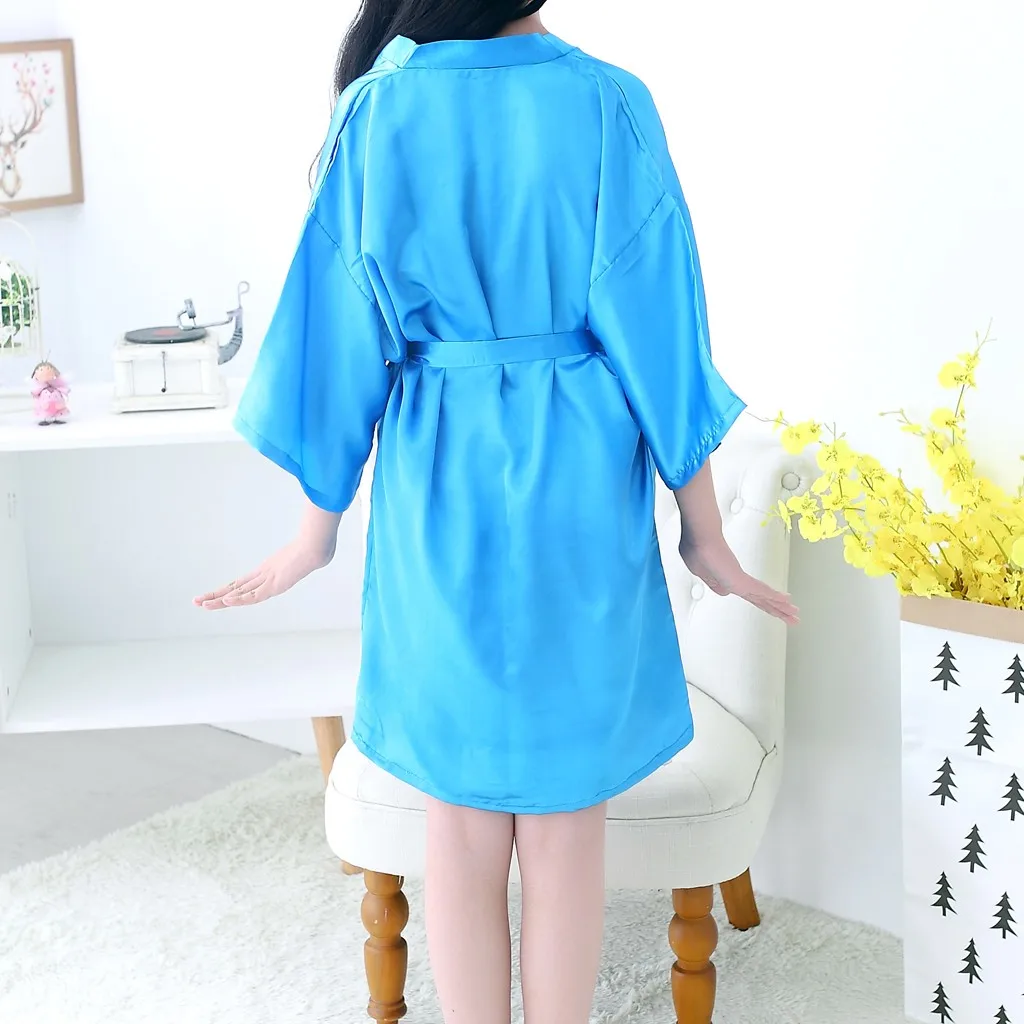 Toddler Baby Kids Girls Solid Silk Satin Kimono Robes Bathrobe Sleepwear Clothes 1PC Bathrobe+1PC Ribbons G1021