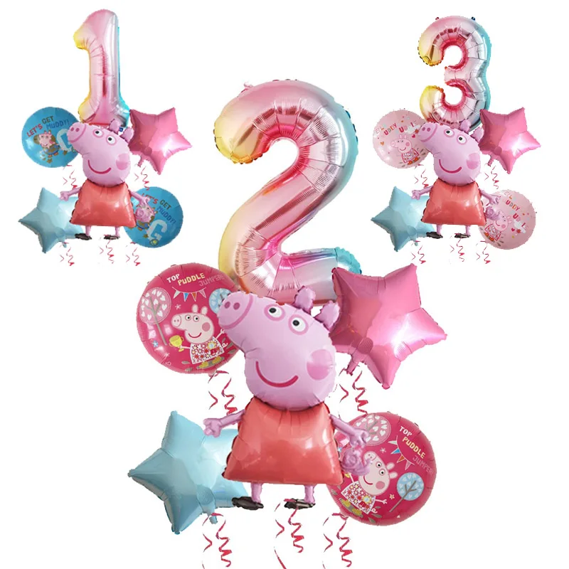6 шт со Свинкой Пеппой; Цвет Джордж День рождения воздушные шары Декор на возраст 1, 2, 3, номер рождения globos розового и голубого цвета с изображением свинки baby shower игрушки, принадлежности для вечеринок