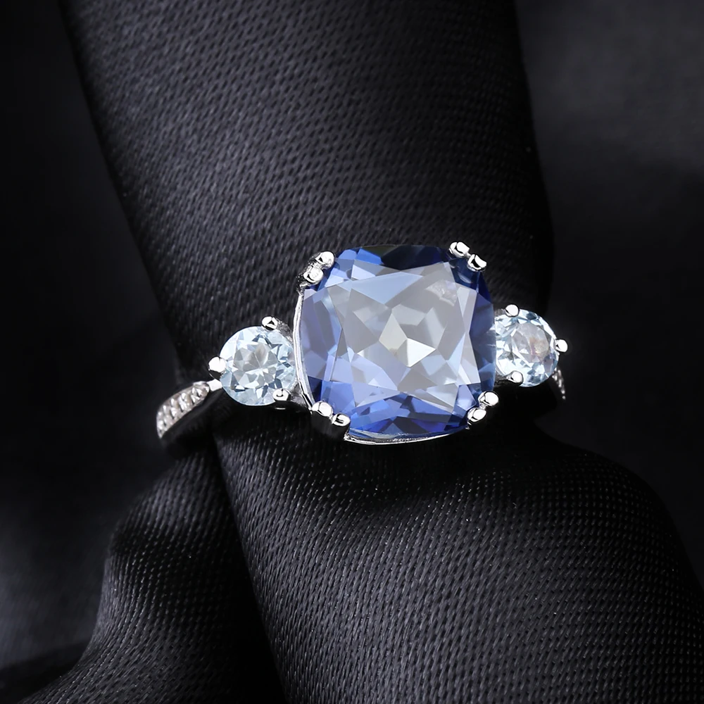 Gem's Ballet, 5.22Ct, натуральный иолит, голубой мистик, кварц, небесно-голубой топаз, драгоценный камень, кольцо для женщин, 925 пробы, серебро, хорошее ювелирное изделие