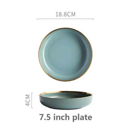 Green 7.5-inch plate Однотонная керамическая пластина с золотой инкрустацией, тарелка для стейка, посуда в скандинавском стиле, миска для десерта, блюдо, обеденное блюдо, набор посуды - Цвет: Green 7.5-inch plate