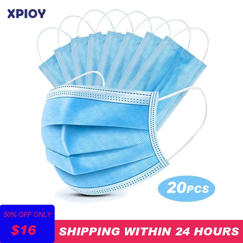

XPIOY 20Pcs/Pack Disposable face mask 3-Layer Non-woven Elastic Mouth Masks Soft Breathable Flu Hygiene Face Mask as KN95 KF94