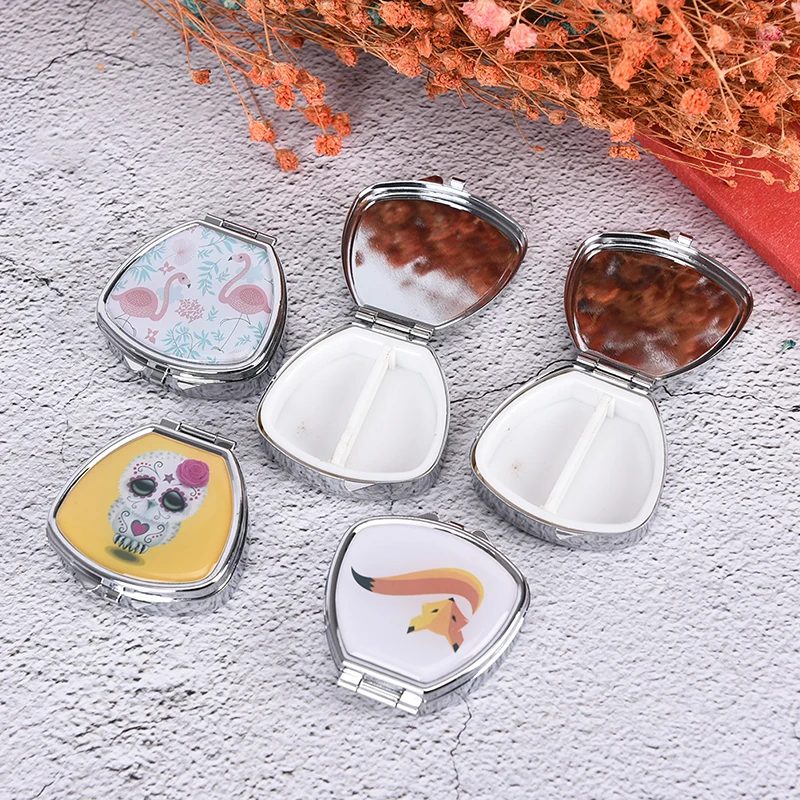 1PCS Portable Pill Box Folding Metal Pill Case Small Case Silver Tablet Pill Boxes Medicine Organizer Random