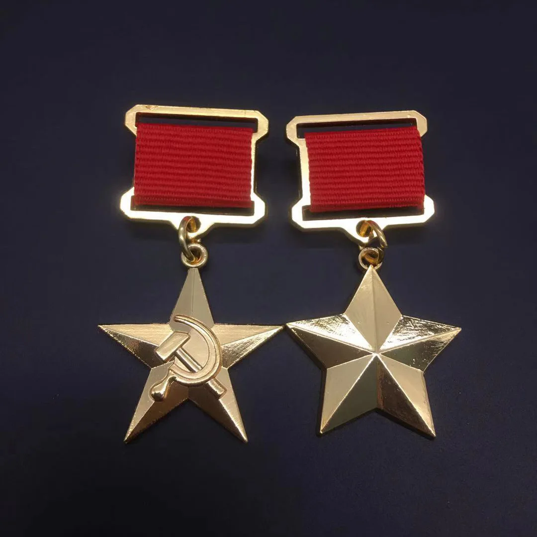 2 шт./лот, позолоченная Золотая Звезда Сталина, медаль, русская мировая война, СССР, советская пятизвездная медаль, с булавками, значок CCCP