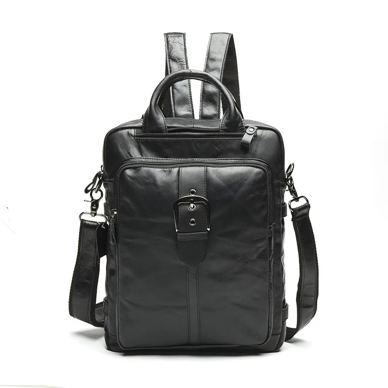 

Genuine Leather Shoulders Baotou Layer Cowhide Student Schoolbag Men Backpack More Function Oblique Satchel Chao