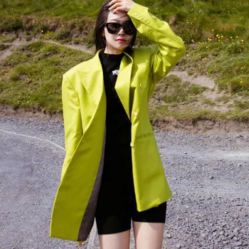 

DEAT Solid Color Double-breasted Loose Long Woman Casual Blazer Jacket Temperament Fashion 2020 Autumn And Winter Coat New TV028