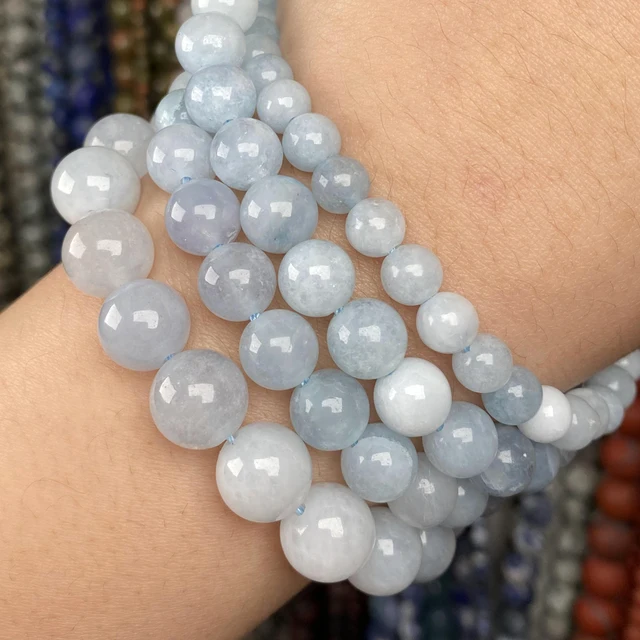 Natural Stone Beads 4-10mm Aquamarines Lava Opal Rose Quartzs Tiger Eye Moonstone Round Beads for Jewelry Making Diy Bracelet Aquamarine