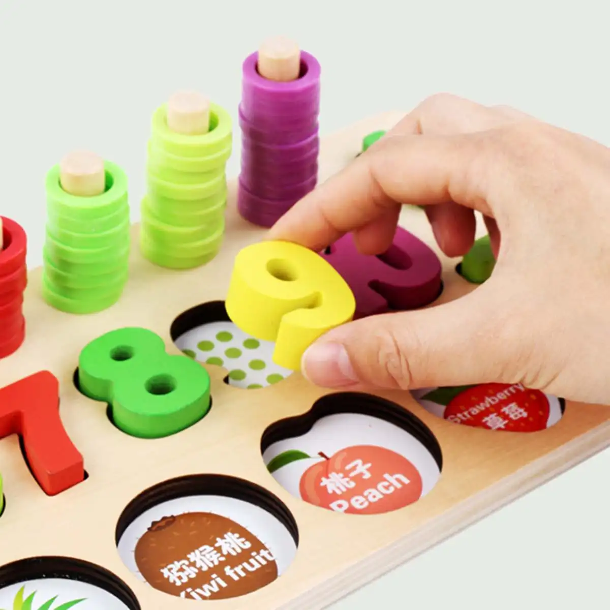 Children Wooden cut fruit Toys kids 3 in 1 Count Numbers Matching Fruits Educational Teaching Math Montessori Gift