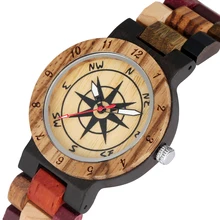 Женский компас с циферблатом и светящимися указателями, деревянные часы с цветным ремешком orologio donna