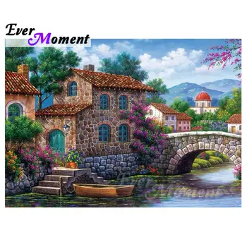 

Ever Moment Diamond Painting Cross Stitch Scenery Peaceful Country Town DIY Handicrafts Square Stones Art Room Decoration 4Y1125