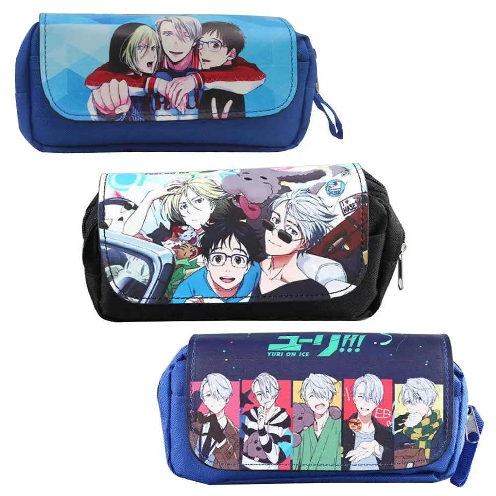 Вместительная сумка для ручек Yuri on Ice аниме пеналы двойная молния кошелек подарок
