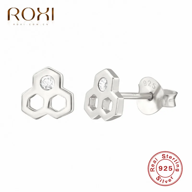 ROXI новые маленькие 925 пробы серебряные серьги для женщин девушек милые соты корейские сережки-шпильки ювелирные изделия для ушей в виде животных