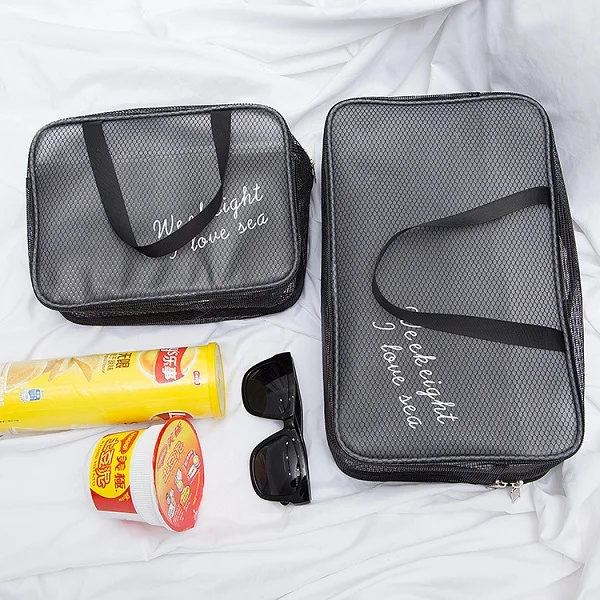 

Mat PVC Mesh Big Capacity 2 in 1 Beach Bag Multifunctional Handle Make up Bag Portable Whatproof Travel Bags Swim Bags