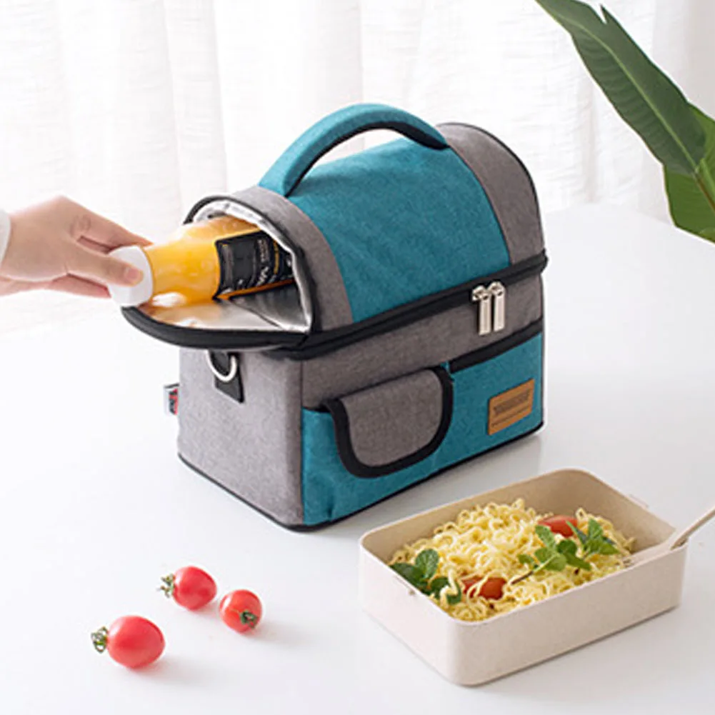 

Fresh Keeping Food Oxford Cloth Large Capacity Lunch Bag Zipper With Pocket Office Worker Adjustable Strap Insulated Cooler