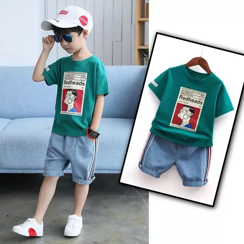 

Childrenswear BOY'S Summer Wear Set 2019 New Style Middle And Large Children Summer Short-sleeved Two-Piece Set Boy Handsome Wes