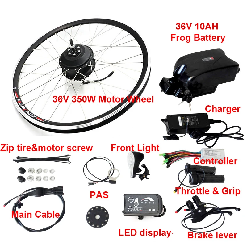 350W 36V10AH LED Eu RU No Tax 48 в 500 Вт 36 в 250 Вт-500 Вт Ebike комплект литиевый электрический велосипед с батареей конверсионный комплект Передняя бесщеточная Планетарная втулка колесо - Цвет: 350W 36V10AH LED