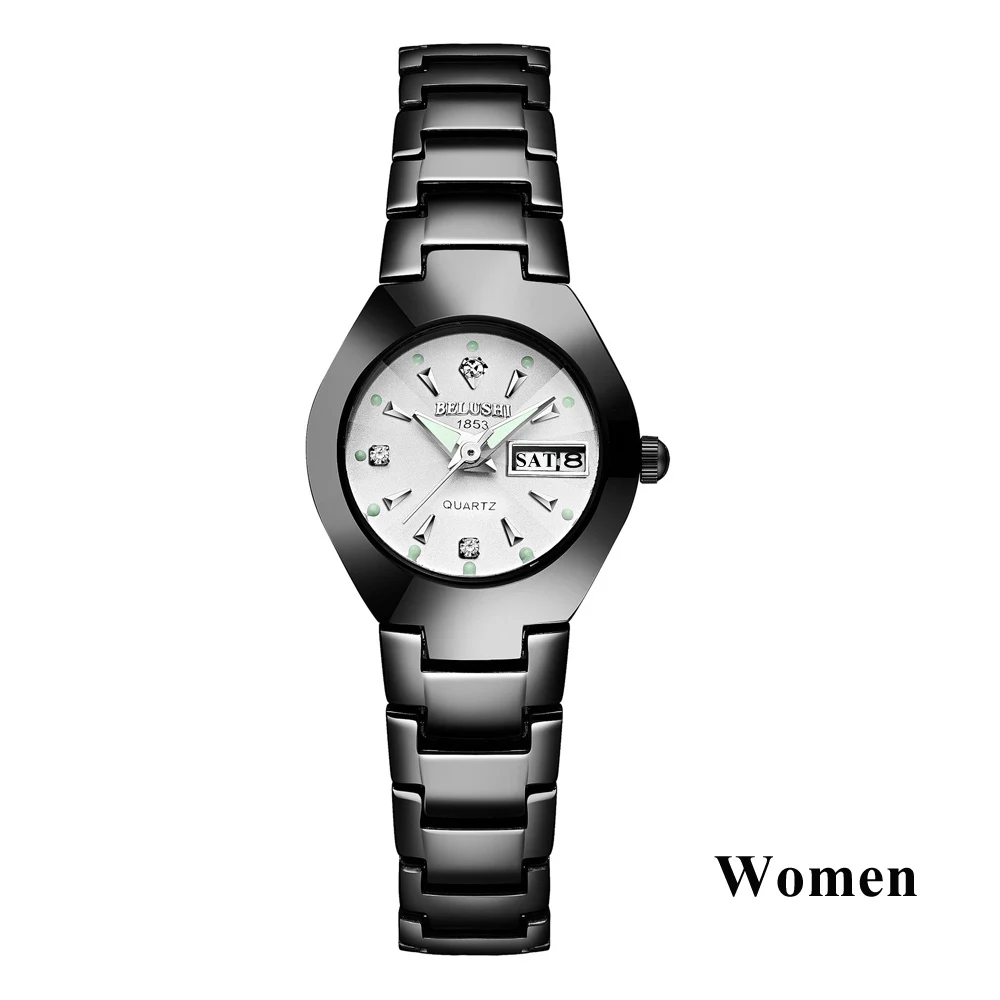 Women Black White Парные часы Топ качество Вольфрамовая сталь черные наручные часы для мужчин и женщин браслет женские часы Reloj Hombre Lover Saat - Цвет: Women Black White