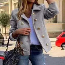 Офисное женское Шерстяное короткое пальто с отложным воротником, Женская куртка, двубортное шерстяное пальто и куртка
