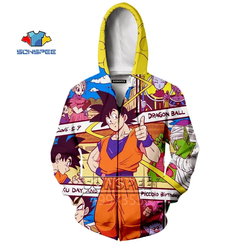 SONSPEE goku Harajuku Fashion Zip Hoodies Boys Girls Hoody 3D Printed Teens Dragon Ball Kids Children's Clothing hot sale ZIP50