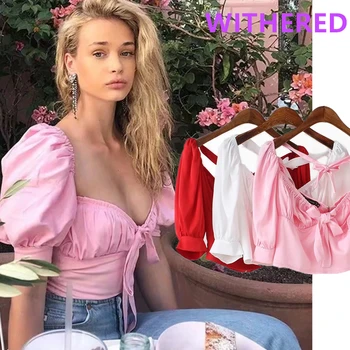 

Withered Ins fashion blogger square collar puff sleeve blouse women blusas mujer de moda 2020 sexy shirt womens tops and blouse
