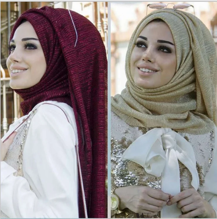 

Muslim headscarf Arab solid color long scarf nail bead Muslim headscarf wholesale gold fold spot