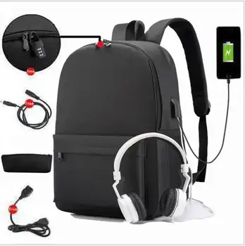 

Black Nylon Man Backpack Teen Usb Charging Men Back Pack Bagpack Big Capacity Student High School Bags for Teenage Boys 2020 New