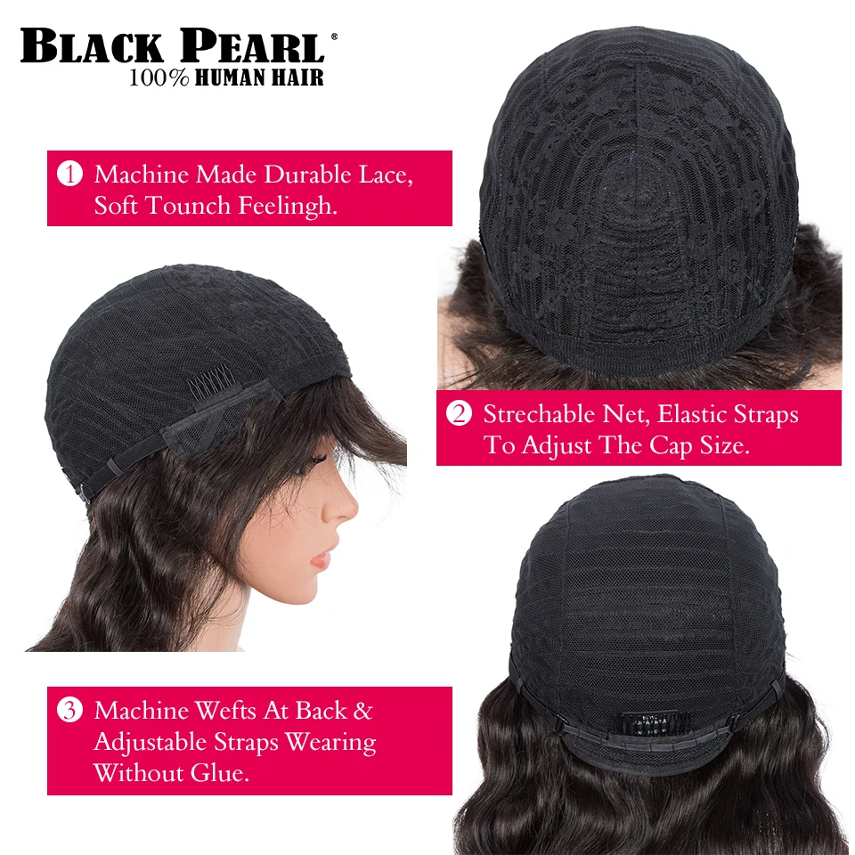 Onda do Corpo da Pérola Perucas do Cabelo Humano com Franja Peruca de Cabelo Preta Máquina Completa Feita Perucas Loira Peruca Colorida Laranja Peruano Remy 3 High Quality Apliques e perucas