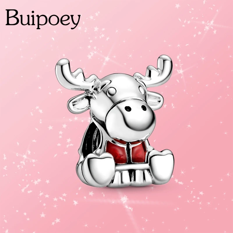 Buipoey 2Pcs Moose Elk Beaded Maple Leaf Alces Charm Fit Brands Bracelet Necklace Original Silver Color Jewelry Accessory | Украшения и