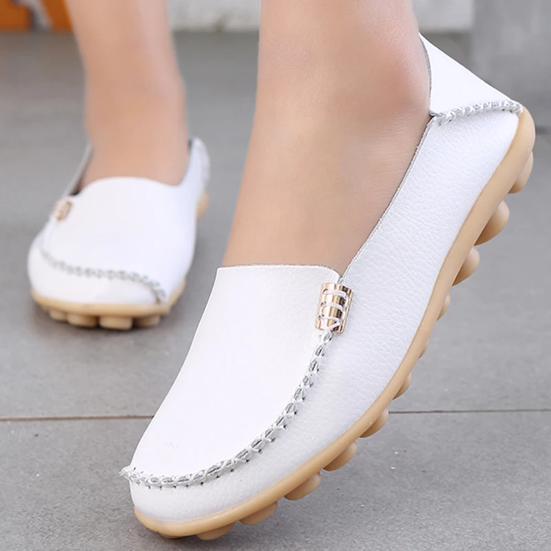 Mocasines informales transpirables para mujer, mocasines planos para caminar, blancos, 2021