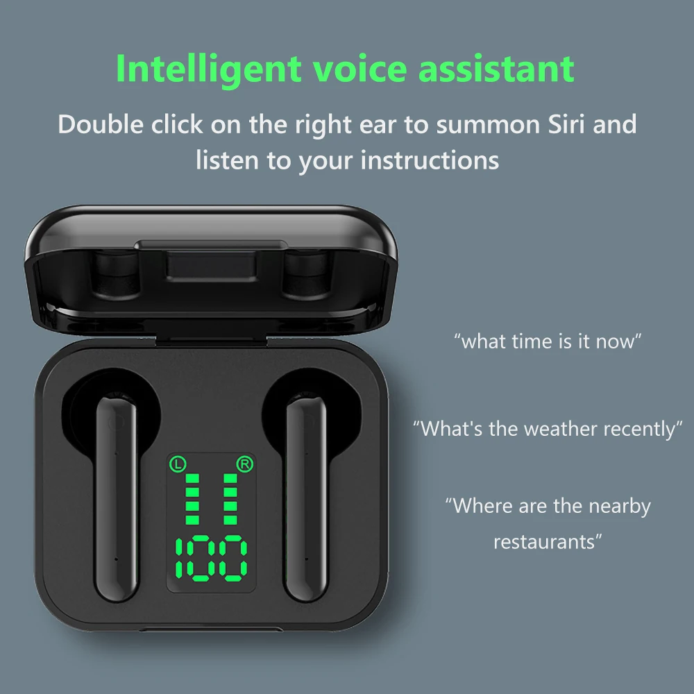 TWS Hifi Stereo Bluetooth Headset Wireless Earphone LED Display Bluetooth 5 0 Sport Headset Bass with Charging Case And HD Mic