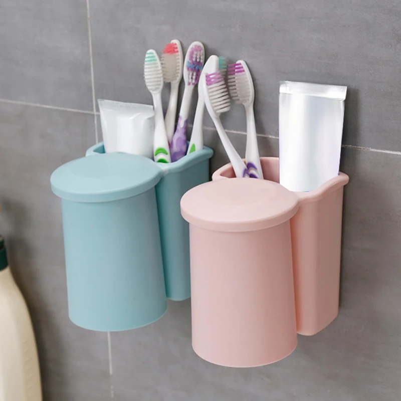 Magnetic Bathroom Set Suction Cup Toothbrush Holder with Wash Cup Hanging Storage Rack Family Bathroom Accessories
