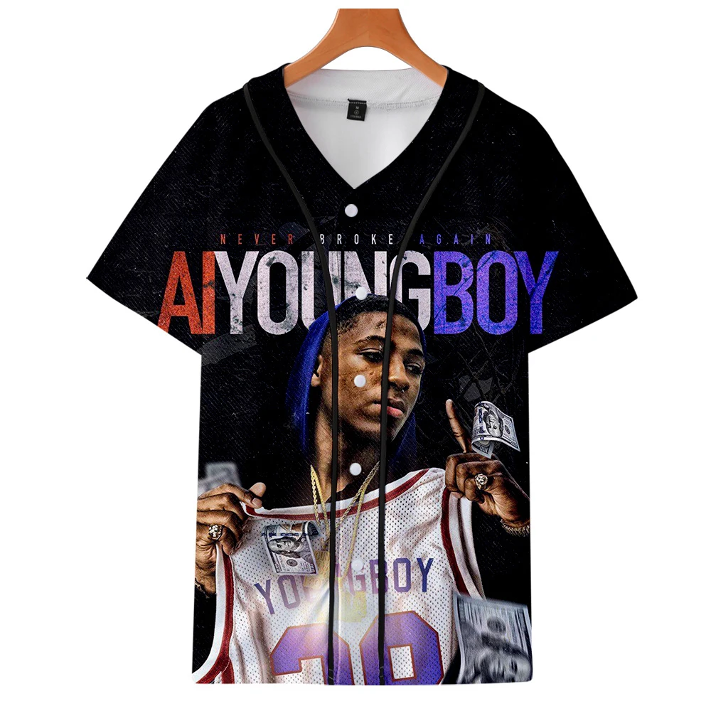 Летние бейсбольные рубашки с 3D принтом «YoungBoy Never Broke agre», модная повседневная Уличная одежда с короткими рукавами для костюмированной вечеринки