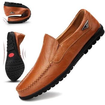 

Men Loafers Genuine Leather Men Casual Shoes Luxury Brand Mens Moccasins Breathable Slip on Shoes Black Brown Male Driving Shoes