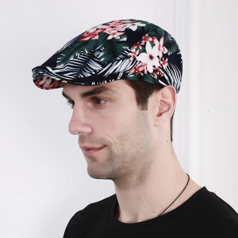 Gorra de boina algodón con estampado de flores para hombre y mujer, gorro elástico fino transpirable para primavera y verano, sombrero delantero artístico para jóvenes artistas de Graffiti|Boinas para hombre| -