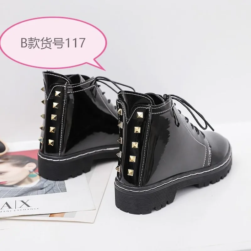 

Martin Boots Women's 2019 Autumn And Winter New Style British Style Rivet Single Boots Bandage Cloth Square Heel Short Boots Han