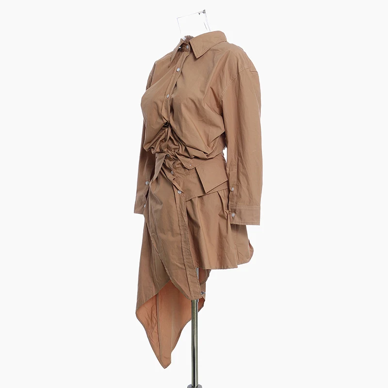 [EAM] Women Pleated Mesh Irregular Stitch Shirt Dress New Lapel Long Sleeve Loose Fit Fashion Tide Spring Autumn 2020 1Z823