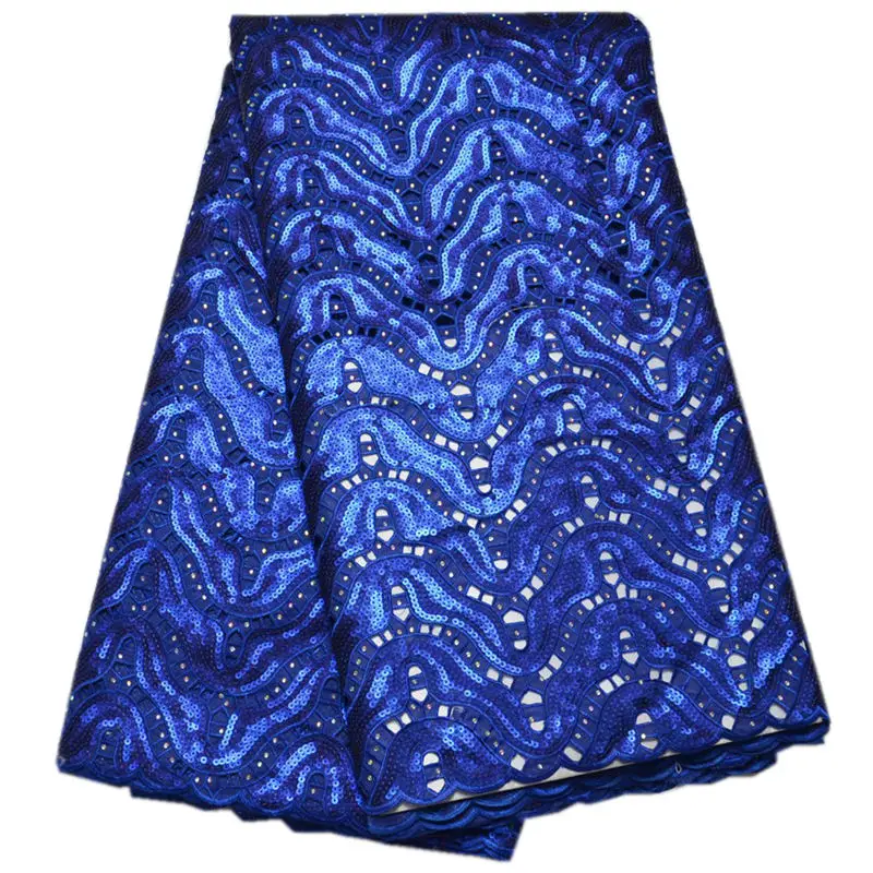 Эксклюзивная темно-синяя африканская кружевная ткань ручной работы из органзы, швейцарская вуаль, кружево со сплошными блестками, высокое качество для вечернего платья IG901