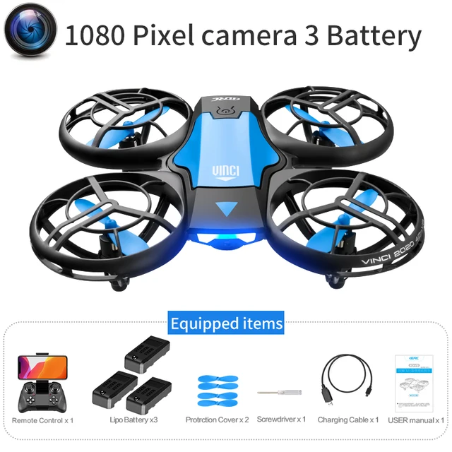 2021 NEW Quadcopter V8 drone 4k profesional 1080P 480P HD Camera WiFi Fpv Air Pressure Altitude Hold Black RC Drone Toy 1080P Blue 3B