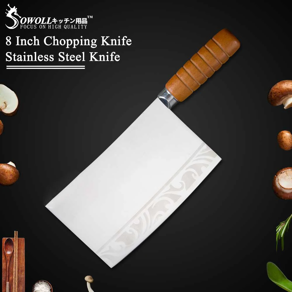 Sowoll бренд 4Cr13 нержавеющая сталь 8 дюймов разделочный нож Высокое качество цветная деревянная ручка Кливер разделочный нож для костного мяса
