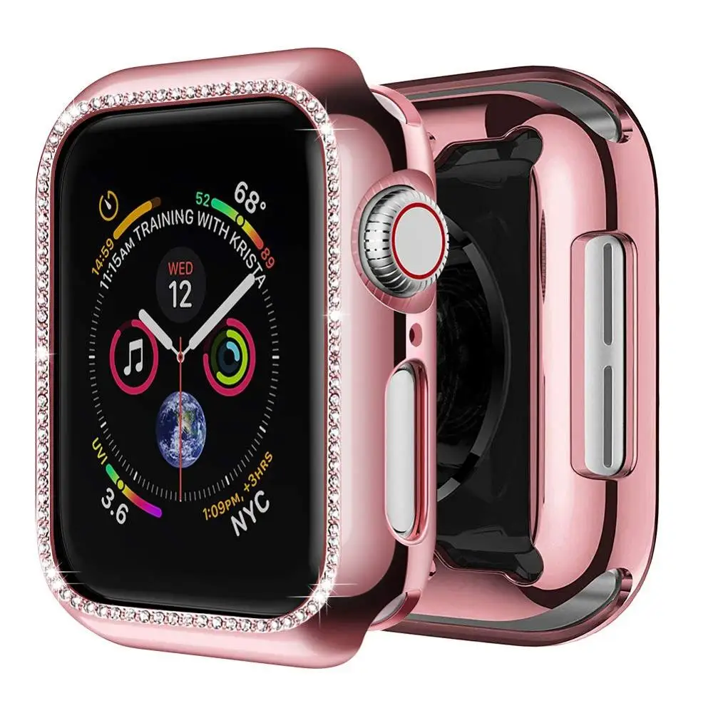 Чехол для Apple watch 5, 4, ремешок 44 мм, 40 мм, iwatch, чехол 42 мм, 38 мм, Алмазный защитный чехол для экрана, бампер, аксессуары для часов, 44 - Цвет ремешка: pink gold