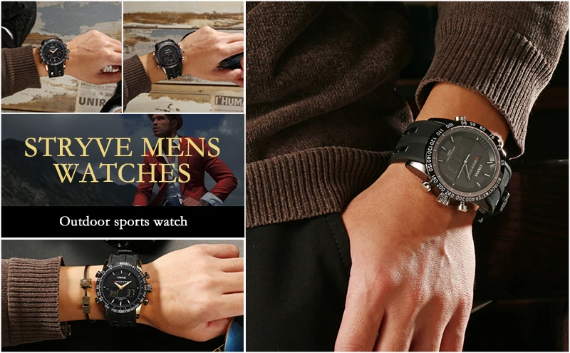 STRYVE Casual Watch Men Sport LED Digital Watch Waterproof Quartz Watches Men Luxury Brand Steel Band Relogio Masculino Clock