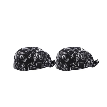 

2 Pieces Catering Kitchen Cook Baker Waiter Cap Hat Chef Headwrap Skull Caps