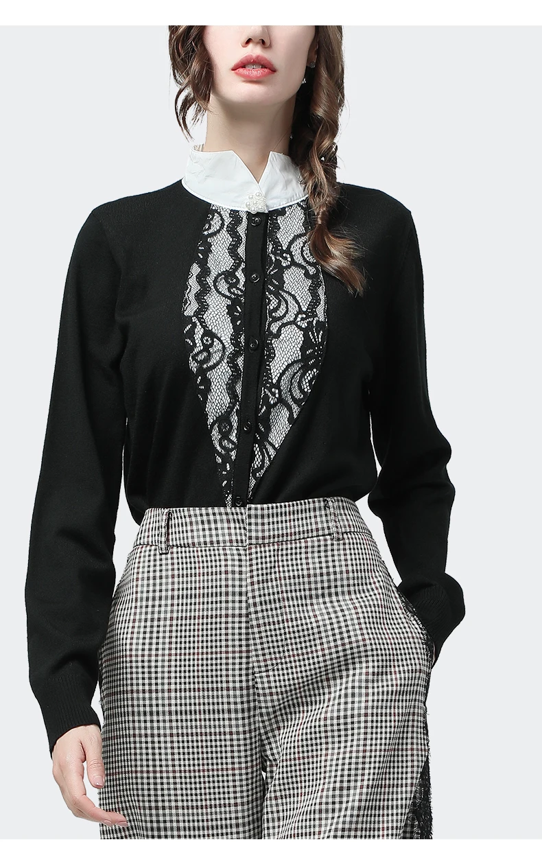 Women Cardigan Sweater Knitted Tops Casual Fake Two Pieces Set POLO Neck Long Sleeve Loose Thin Female Autumn Bottoming Sweaters