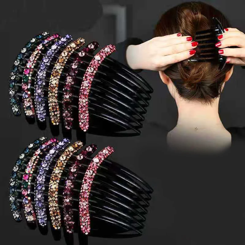 Vintage Flower Hair Accessories Crystal Hairclips Combs Plastic Shiny Hairpin For Women Wedding Gift