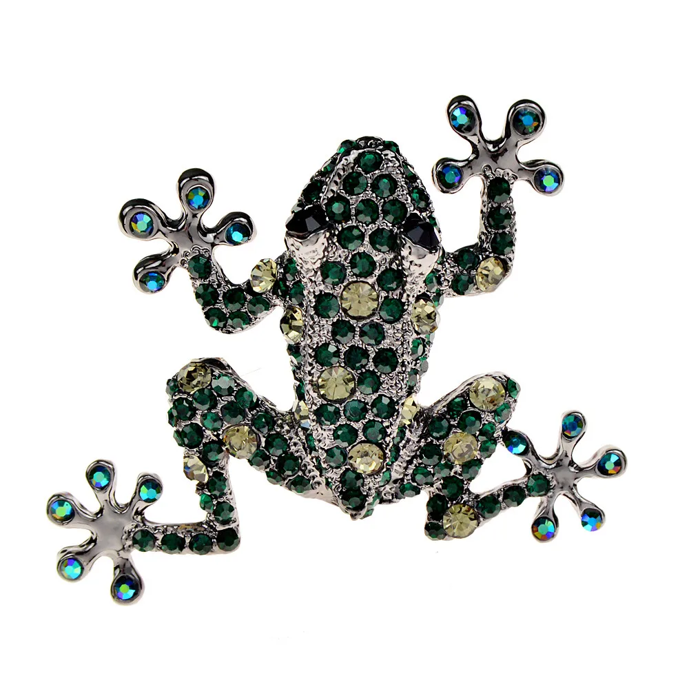 Alilang Rhinestone Frog Brooch Pin - Silvery Tone Crystal Climbing Frog Jewelry (Rose) - View #10