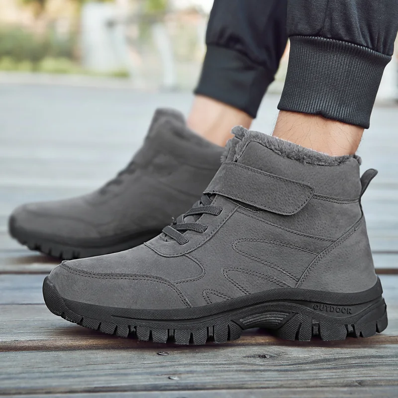 Мужская прогулочная обувь с высоким берцем на меху; повседневные зимние ботинки; нескользящие зимние кроссовки для мужчин; удобная уличная Мужская обувь без пятки