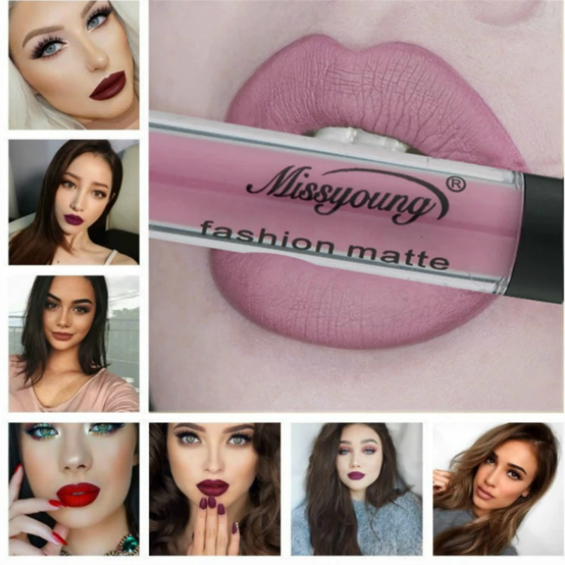 1Pcs Big Promotion Lip gloss Matte Waterproof Velvet Lip Stick 18 Colors Sexy Dark Red Pigments Makeup Matte Lip gloss MU2